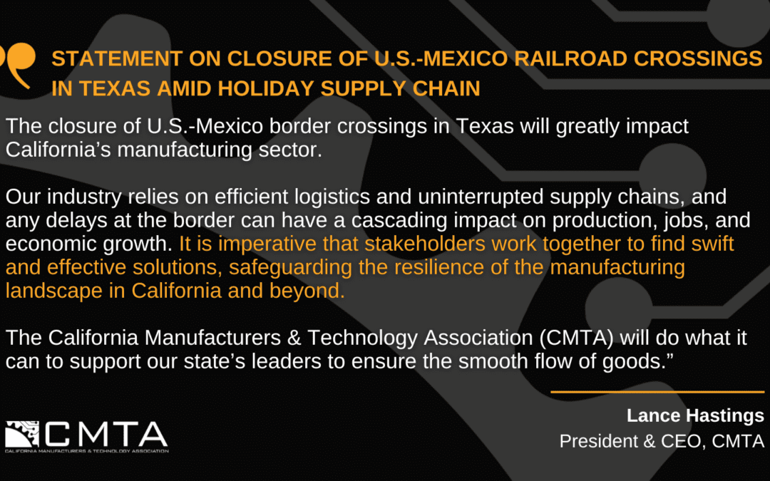 CMTA’S President & CEO Releases Statement on Closure of U.S.-Mexico Railroad Crossings in Texas